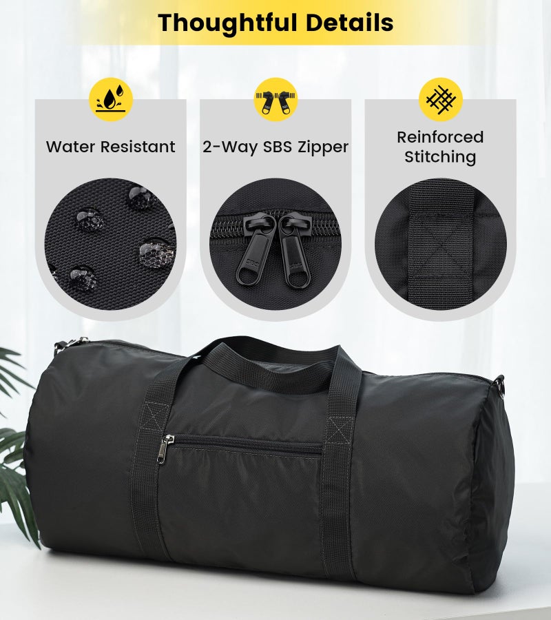 Vorspack Duffel Bag 28 Inches Foldable Lightweight Gym Bag with Inner Pocket for Travel Sports - Black - Image 4